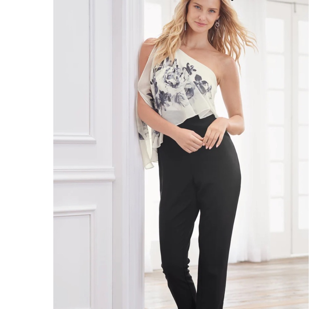 VENUS One-Shoulder Black and White Jumpsuit